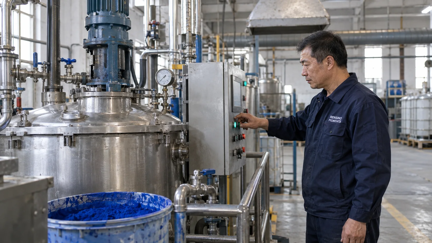 Rensino-uniformed operator checking a mixer