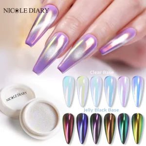 NICOLE DIARY 0.2g Nail Art Metallic Mirror Effect Aurora Chrome Powder Private Label Pigment Glitter Nail Powder for Salon Use