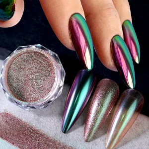 1 Jar Chameleon Pearl Nail Glitter Mirror Powder Pigment Metallic Effect Nail Art Dust Gel Polish Chrome Manicure Decoration