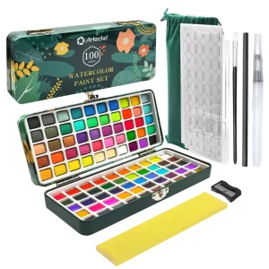 100-Color Travel Portable Solid Watercolor Set Tin Box Certified ASTM for Paper Canvas Glass Painting