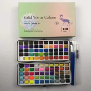 100 Colors Solid Massive Pigment Watercolor Paint Set Custom Logo With Paint Brush Metallic pearl Colors Watercolor Paint