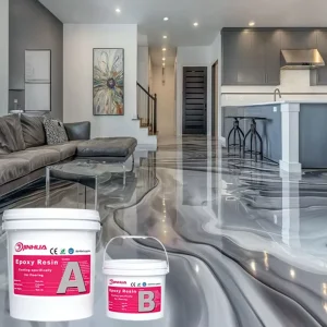 100% Solid Self-Leveling Factory Supply 3D Metallic Epoxy Resin Flooring with Modern Marble Look