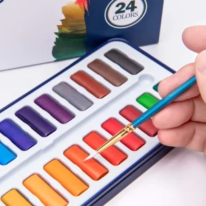 12 18 24 36 Vibrant Colors Best Selling Solid Cake Watercolor Paint Set with Brush Pigment Inks for Kids Artists