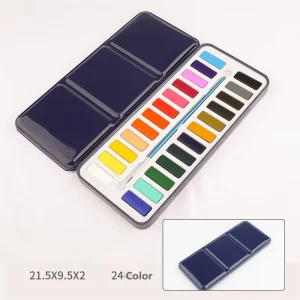 12/24-Color Watercolor Half Pan Paint Set with Brush, Tin Box