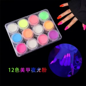 12 Boxes of Neon Glow in Dark Nail Powder Noctilucous Eyeshadow Pigment DIY Luminous Chrome Dust for Nails Mirror Powder