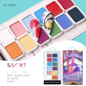 12 Cells Colors Solid Nail Art Watercolor Pigments Customized Packaging Available