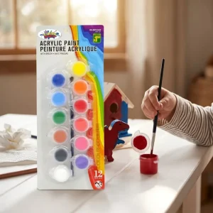 12-Color 5ml Mini Acrylic Paint Pot Set with Brush