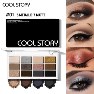 12-Color Eyeshadow Palette with Blush and Highlighter Caramel Brown Earth Tones