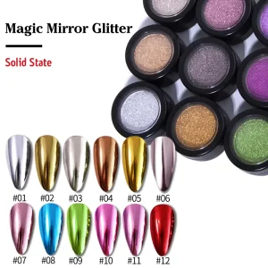 12-Color Mirror-Effect Nail Art Pigment Powder with Holographic Chrome Finish