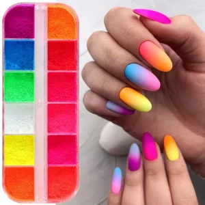 12-Color Neon Nail Pigment Gradient Fluorescent Chrome Powder for Ombre Nail Art