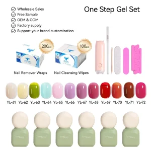12 Color One Step Gel Set with UV Light 3 in 1 Base+Color+Top Coat Silky Smooth Texture OEM ODM Private Label Nail Gel Polish