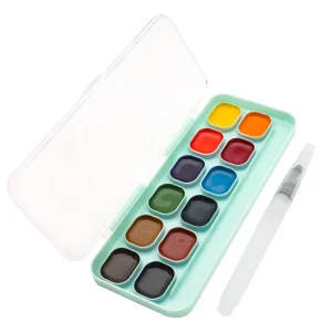 12-Color Semi-Moist Watercolor Cake Set for Painting on Canvas, Paper, and Glass