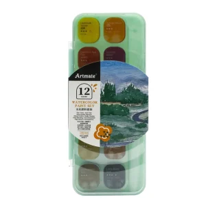 12 Color Semi Moist Watercolor Cake Set with Brush Versatile for Painting on Canvas Paper Glass