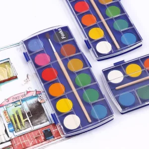12-Color Washable Solid Watercolor Paint Set with Wooden Paintbrush for Kids