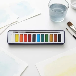 12-Color Watercolor Tin Case Paint Brush Set