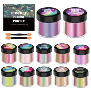 12 Colors Chameleon Pigment Powder for Car Paint & Shoes Leather Color Changing Iridescent Powder for Epoxy Resin Ink Crafts