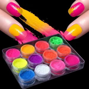 12 Colors Gradient Fluorescence Neon Nail Pigment Dipping Powder Nail Art Acrylic Powder Decoration
