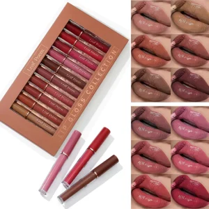 12 Colors Lip Gloss Set High Shine Moisturizing Liquid Lipstick Long Lasting Glossy Lip Glaze Gift Box Collection