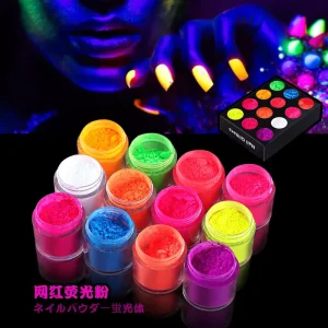 12 Colors set Nail Polish Pigments Fluoresce Laser Nail Art Glitters UV Gel Chrome Neon Pigment Powder Nail
