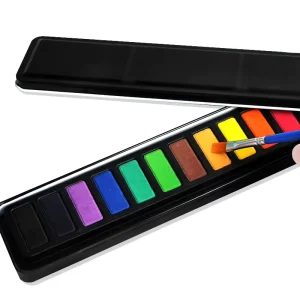 12-Piece Solid Watercolor Cake Kit for Paper, Canvas, and Glass Painting