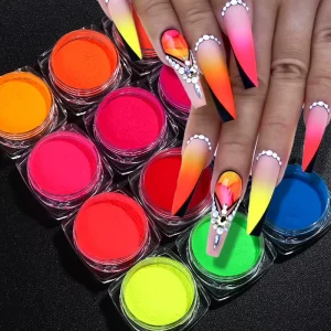 12colors/set Nail Pigment Powder Neon Crystal Powder Fluorescent Acrylic Nail Powder