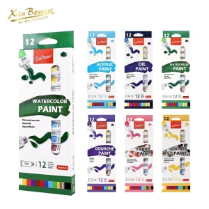 12ml 12-Color Acrylic Fabric Gouache Oil Watercolor Glass Paint Set Tubes