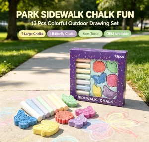 13Pcs Non-Toxic Sidewalk Chalk Set, Butterfly and Flower-Shaped Outdoor Drawing Chalk for Kids’ DIY Graffiti
