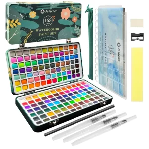 168-Color Portable Travel Watercolor Set with Paper and Brushes