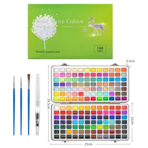 168-Color Watercolor Paint Set with Macaron, Metallic and Fluorescent Colors