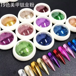 19Colors 0.5g Nail Glitter Mirror Chrome Titanium Powder Super Shiny Metallic Pigment Magic Effect Plating Acrylic Dust Salon