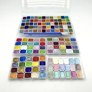 1ml Pearlescent Solid Watercolor Pigment Set in Portable Plastic Box, 20/60 Colors