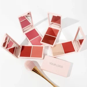 2 Colour Face Makeup Eyeshadow Blush Palette Vegan Pressed Powder and Cream Custom Logo Pink Blush Palette