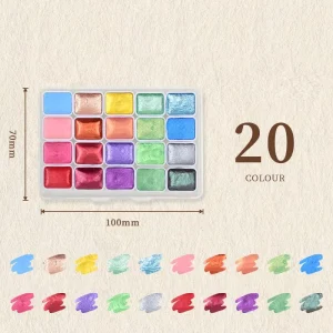20 Colors Pearlescent Solid Watercolor Paint Set Metallic Shimmer Glitter Watercolor Pigment Palette for Painting