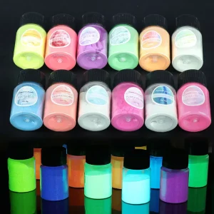 20g jar 12 Colors Titanium Glow in Dark Pigment Phosphorescent Glow Powder Luminous Pigment Powder for Epoxy Resin Nail Art