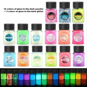 20g jar 15 Colors Titanium Glow in Dark Pigment Phosphorescent Glow Powder Luminous Pigment Powder for Epoxy Resin Nail Art