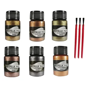 20ml Water Based Metallic Acrylic Paint 6 Colors Set Gold Copper Silver Pigment Miniature Model Rock Craft Decor Painting China