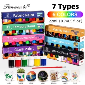 22ml 6 Color Artists Pigment Set Acrylic Paints Kits Metallic Fluorescent Acrylic Glass Fabric Tempera Watercolors Paint Sets