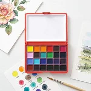 24-Color Mini Portable Solid Watercolor Pan Set for Travel