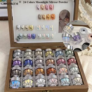 24-Color Moonlight Mirror Powder Shiny Nail Glitter Metallic Nail Art Decoration Set