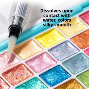 24 Color Pearlescent Solid Watercolor Pigment Set Portable Gift Box for Art Students & Beginners