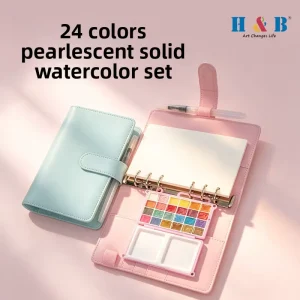 24 Color Pearlescent Solid Watercolor Pigment Set with Watercolour Paper Portable Pocket Painting Gift Art Students Beginner