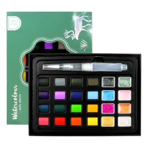 24 Color Set Portable Watercolor Metallic Glitter Solid Colors Artist Watercolor Paints