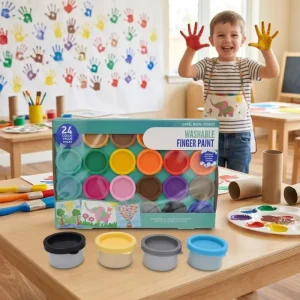 24-Color Washable Non-Toxic Finger Paint Pot Set for Kids Rainbow Set Child-Safe EN71