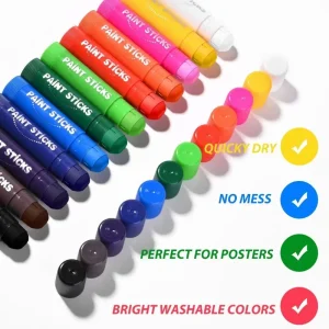 24-Color Washable Non-Toxic Paint Sticks for Kids