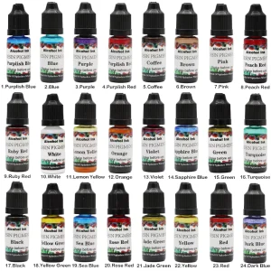 24 Colors 10 ml Liquid Alcohol Ink for Epoxy Resin Dye for Resin Jewelry Art Crafts and Making Flowers Coating