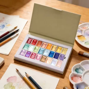 24 Colors 2.6ml Pearl Watercolor Solid Paint Metallic Shimmer Pigment Kit for Watercolour Painting t & Craft Supplies