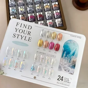 24 Colors Luxury Chrome Mirror Holographic Effect Acrylic and Liquid High Shine Powder Nail Art Decoration for Salon Use