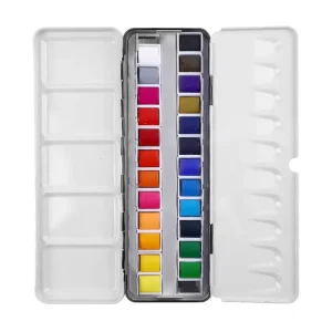 24 Colors Watercolor Paint Set in Pocket Box with Metal Ring and Watercolor Brush