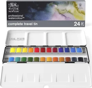 24 Half Pan Professional Watercolor Paint Set With Lightweight Metal Box