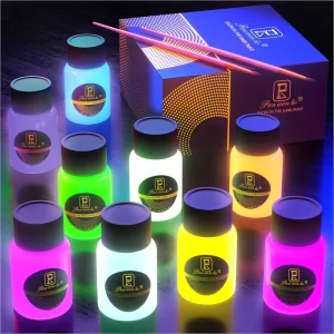 25ml 0.85 Fl Oz Glow in the Dark Acrylic Paint Glowing Paint 9 Colors Blacklight Fluorescent Neon Paint for Canvas